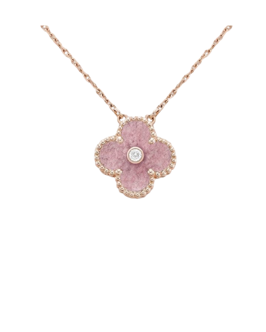 שרשרת תלתן זהב ורוד