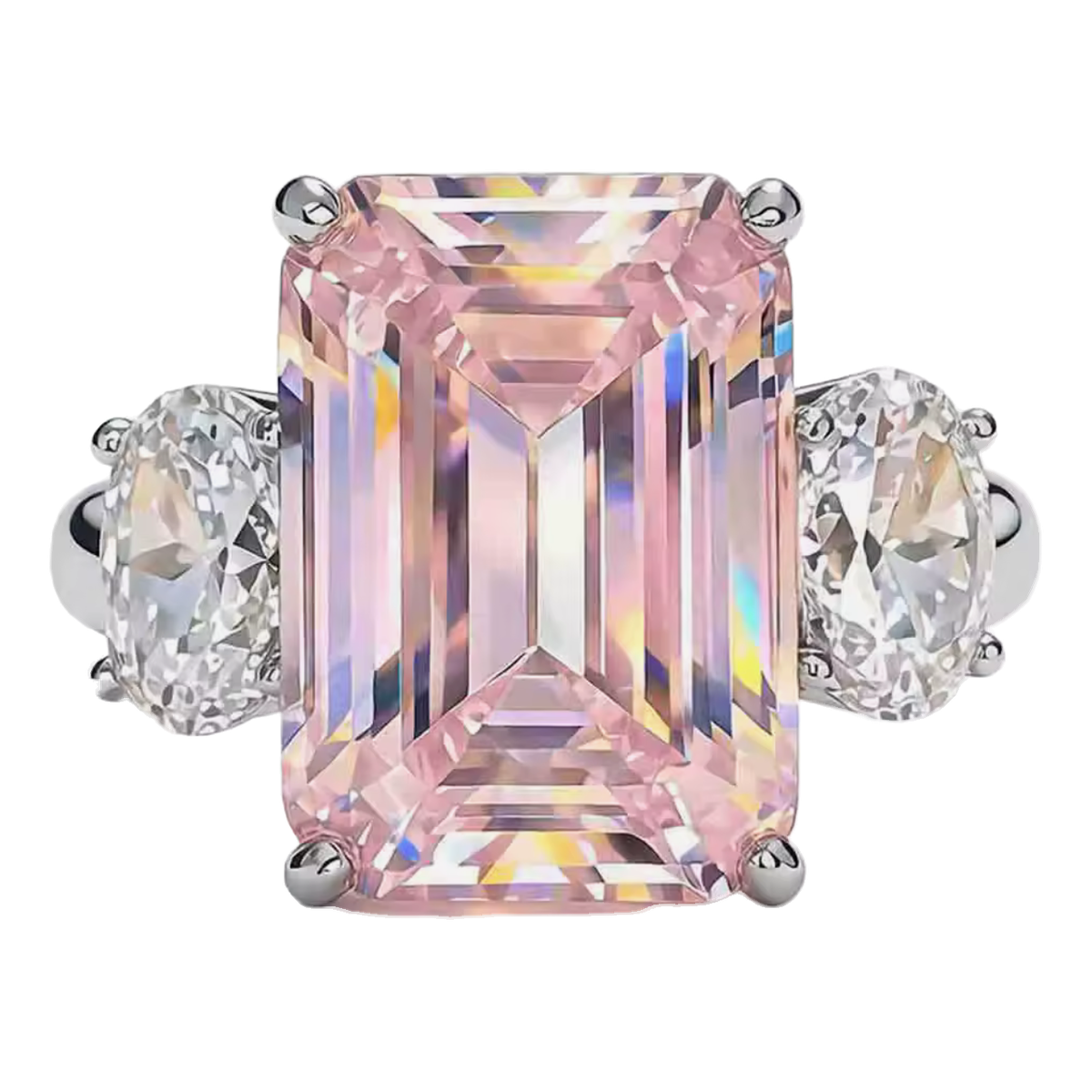 "Stella" Emerald Cut Ring – Pink Lab Sapphire, 925 Sterling Silver