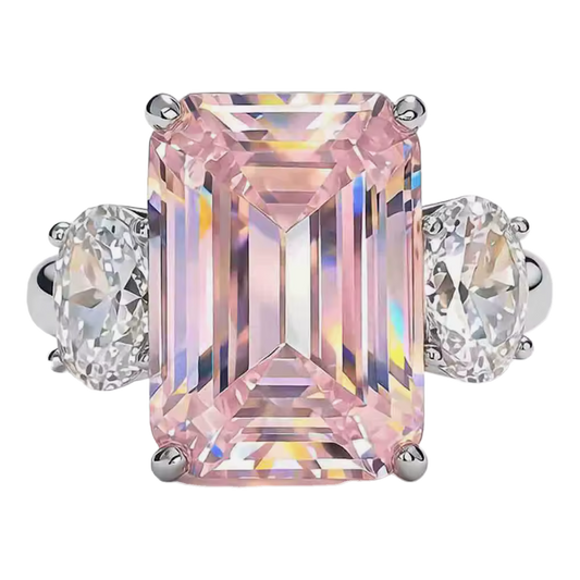 "Stella" Emerald Cut Ring – Pink Lab Sapphire, 925 Sterling Silver