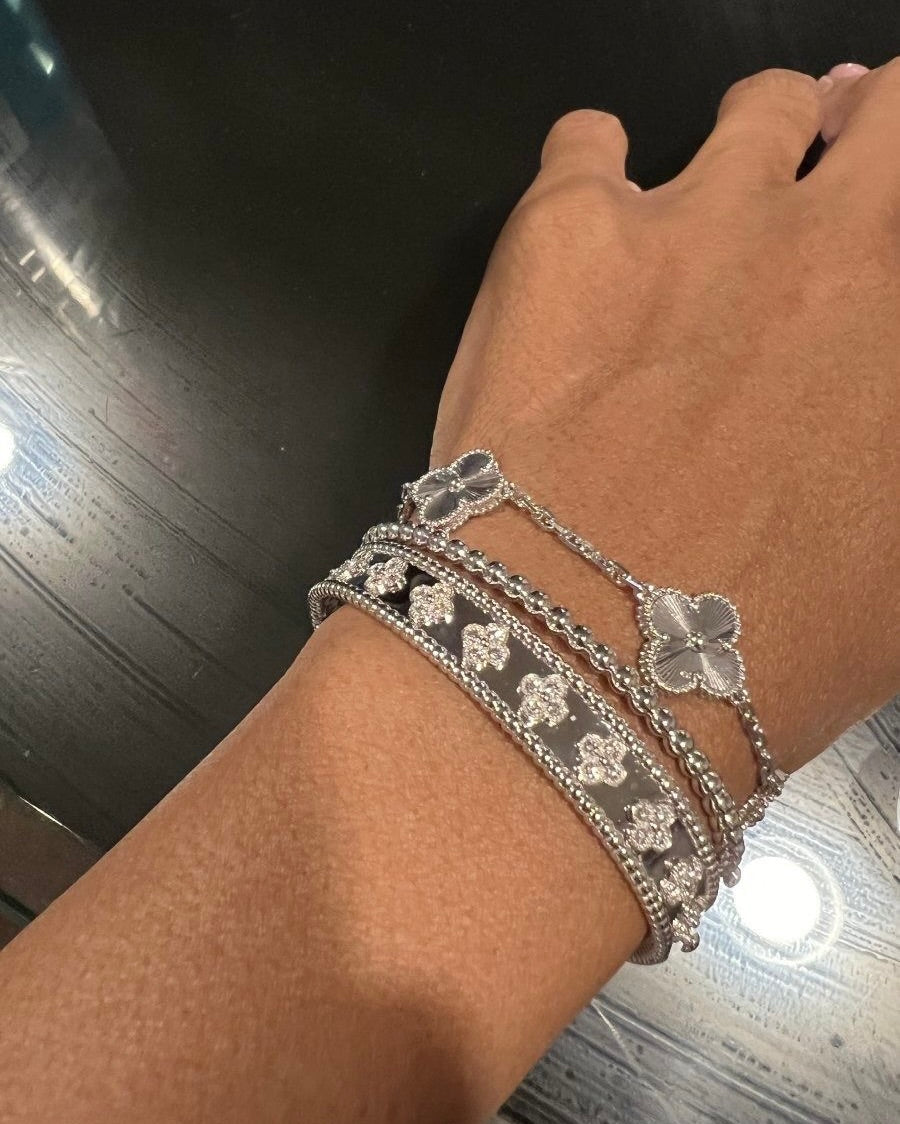 Clover Silver Bangle