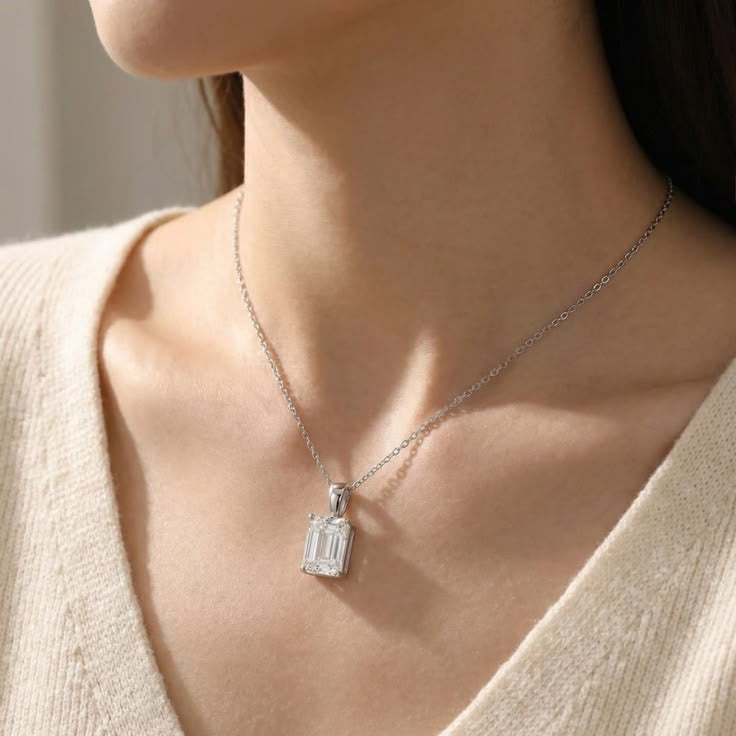 3CT Emerald Cut Moissanite Pendant