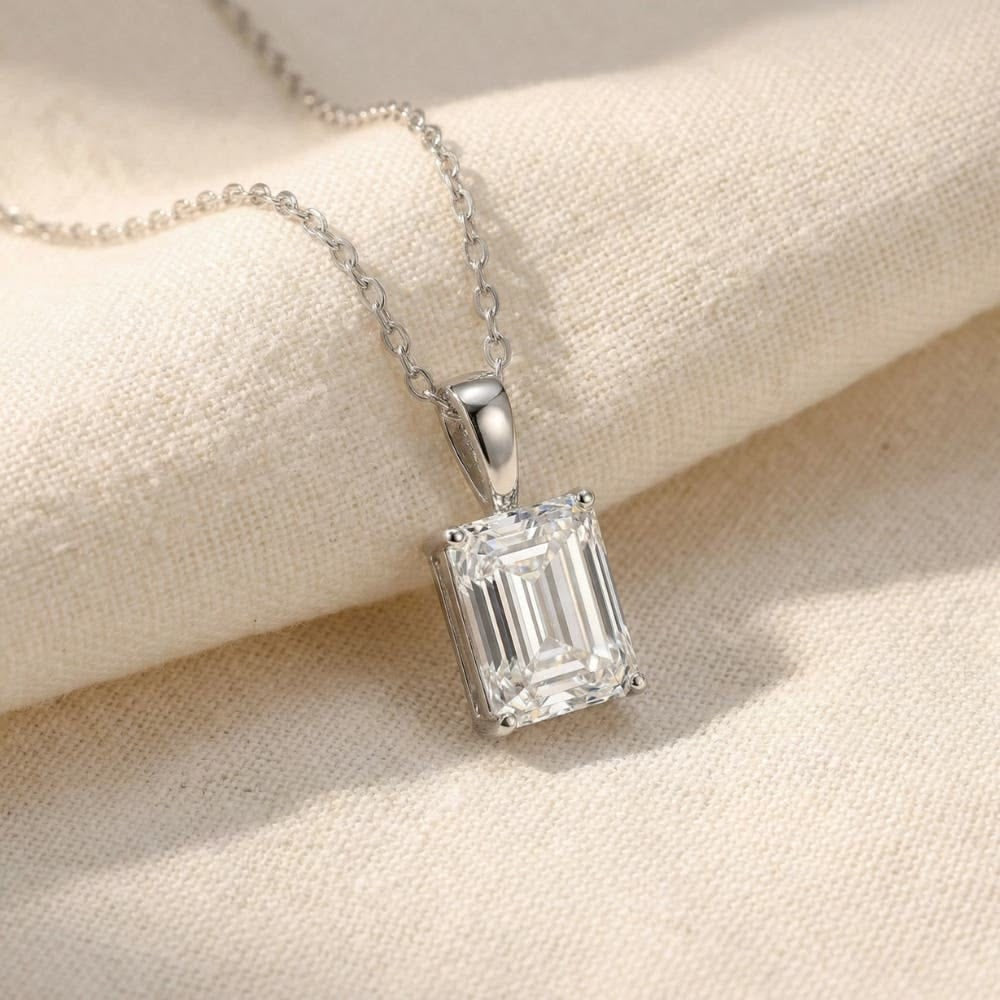 3CT Emerald Cut Moissanite Pendant