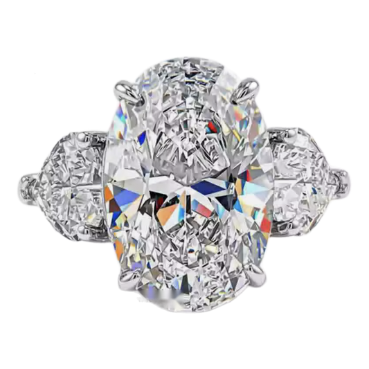 "Luna" Oval Three Stone Ring – Lab Sapphire, 925 Sterling Silver