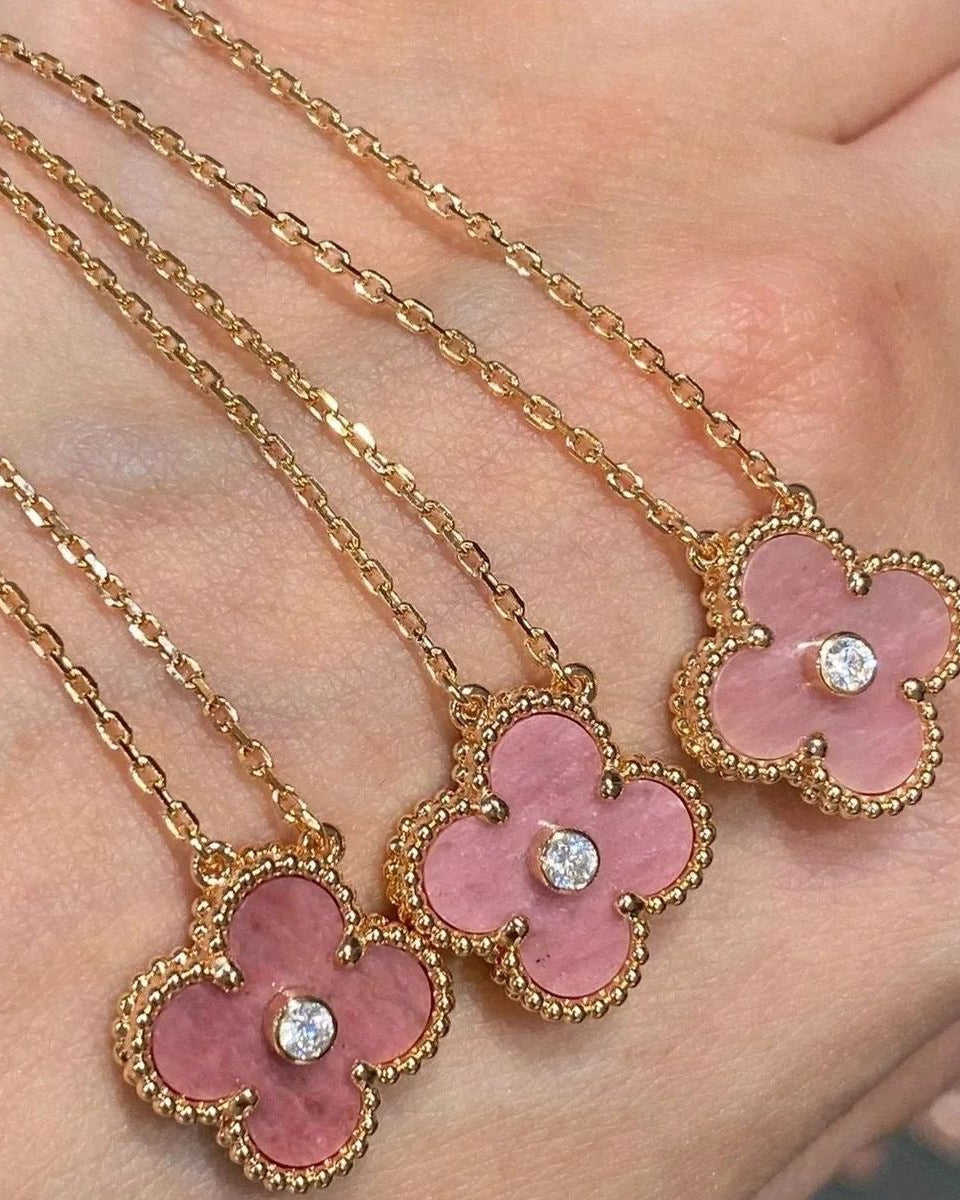 שרשרת תלתן זהב ורוד