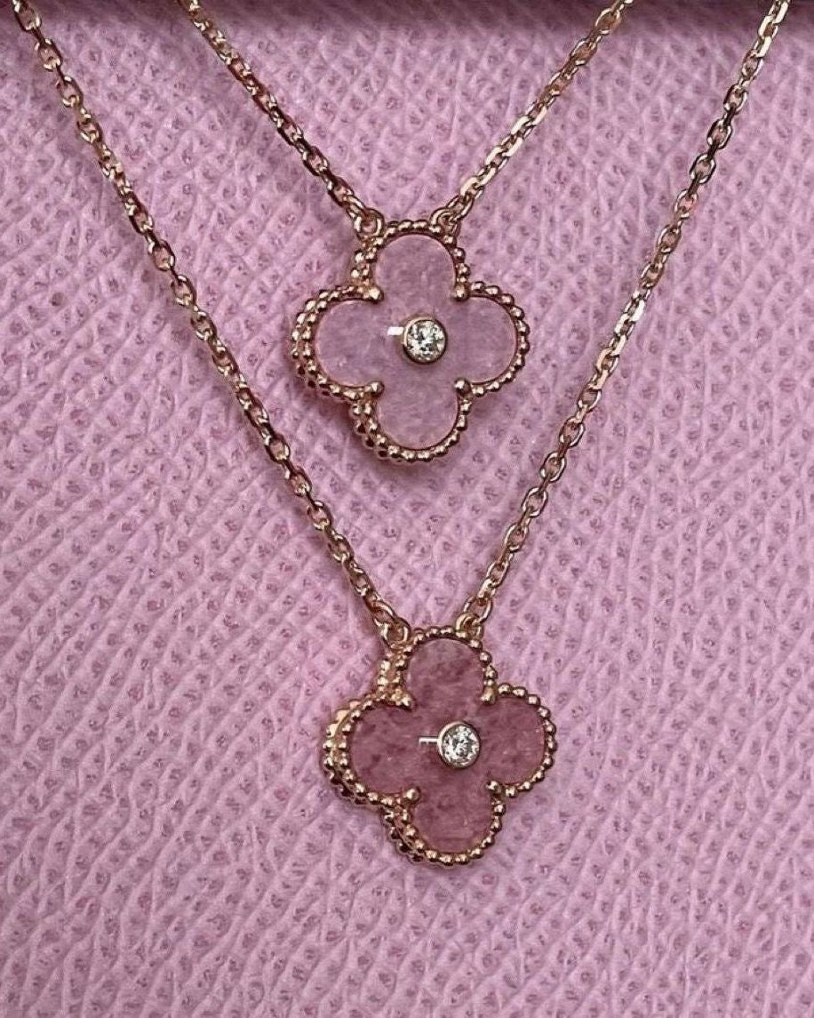 Clover Necklace Pink Gold