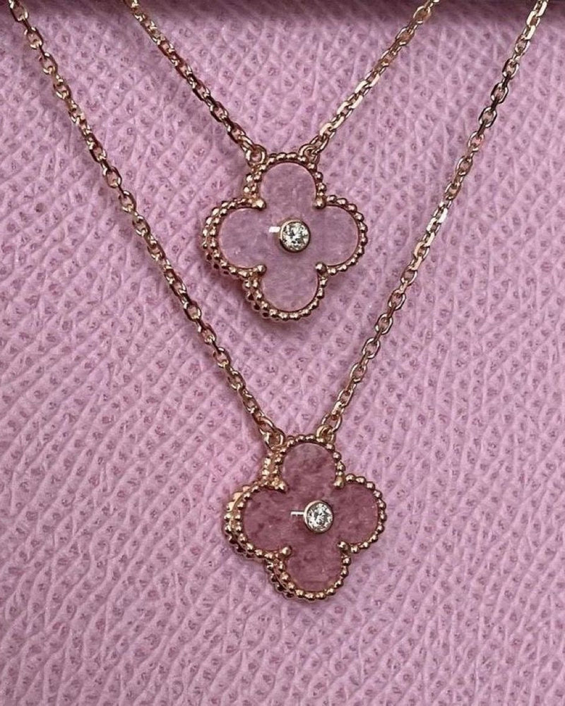Clover Necklace Pink Gold